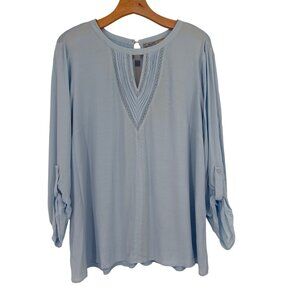 Daniel Rainn Womens Blue Long Sleeve Blouse Size XL keyhole new